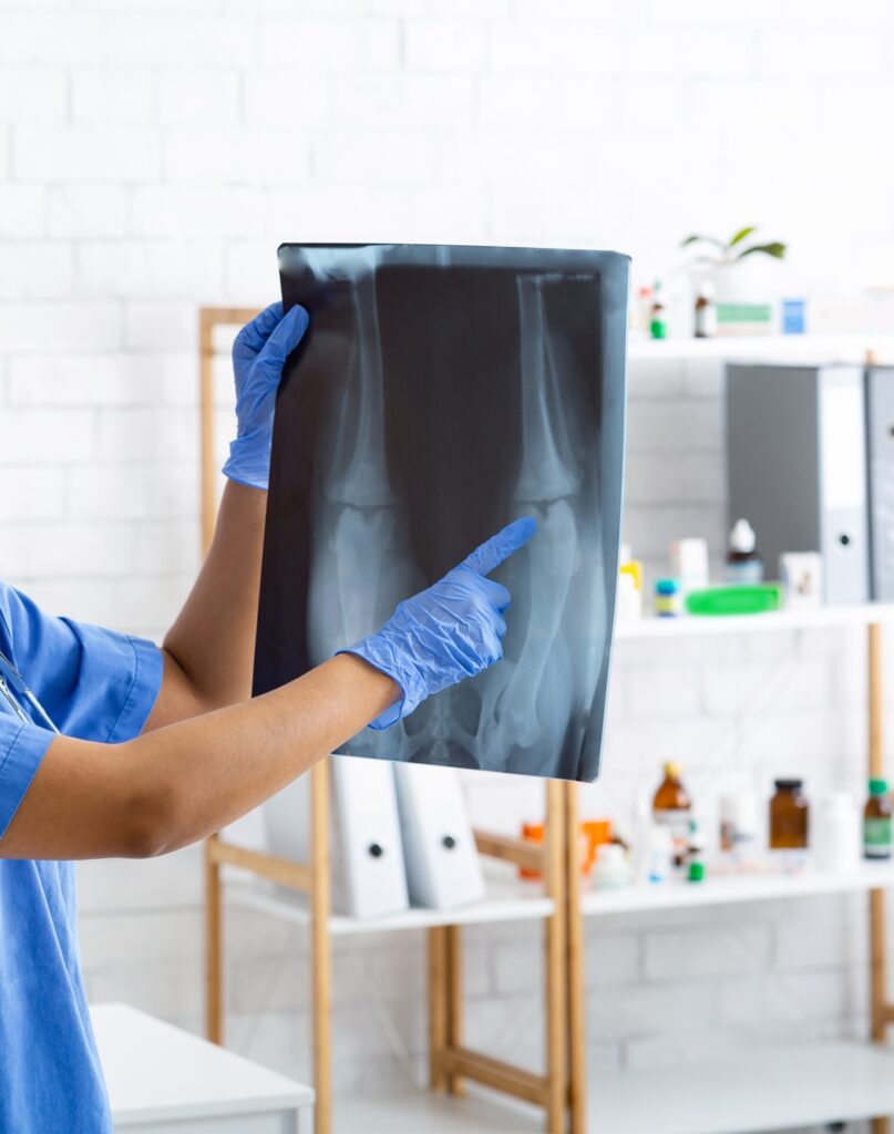 Female veterinary surgeon studying animal xray at modern clinic